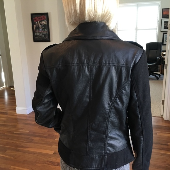 Faux Leather Biker Jacket w/Felted Wool Trim - Picture 5 of 7